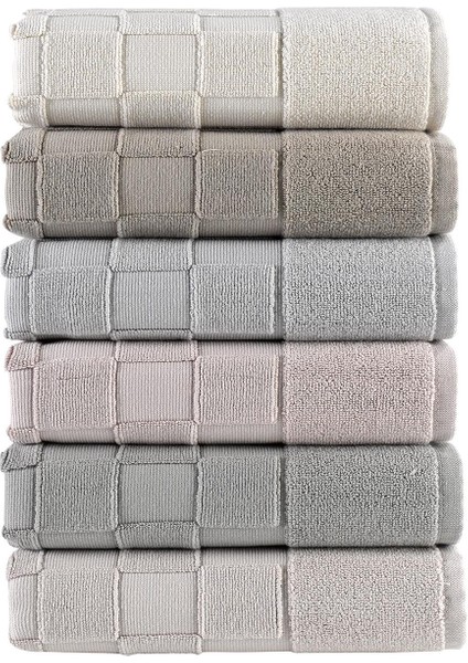 Damalı %100 Pamuk 50X70 6'Lı Ayak Havlusu - Asorti