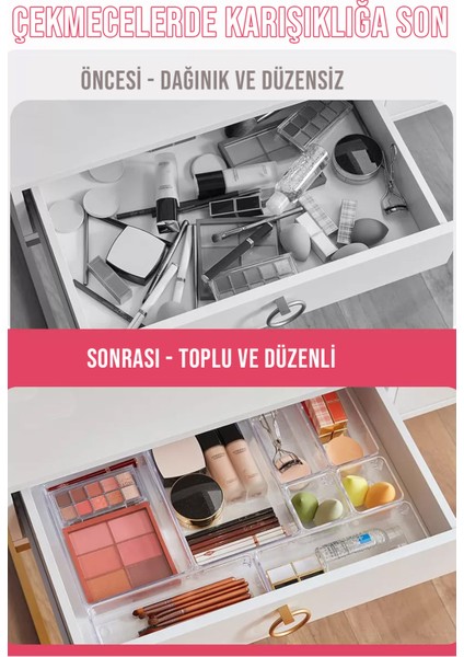 16 Parça Çok Amaçlı Makyaj Organizeri Çekmece Düzenleyici Şeffaf Modüler fırsatları