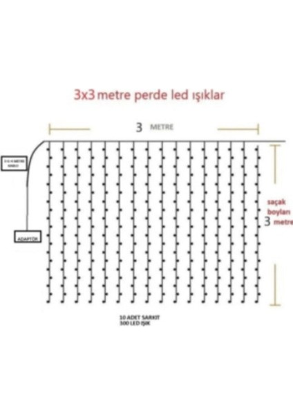 8 Fonksıyonlu 300 Ledli Perde LED Sarkıt LED 3x3 M fırsatları