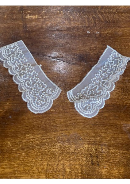 23X10 cm Güpür Payet Işleme Beyaz Yaka Aplike Dikiş Elbis Yaka