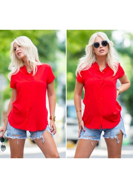 Dokuma Viskon Kumaş Gömlek(Kırmızı)