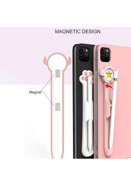 Manyetik Bağlantı Tasarımı Güçlü Yapışkanlı Sıvı Silikon Kalem Tutucu Etiket Apple Pencil Için 1./2. Nesil-Beyaz Kedi (Yurt Dışından) fiyatları