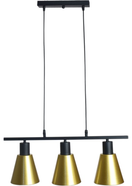 Pera Özel Tasarım Modern Cafe Mutfak Salon Sıralı Siyah - Gold Renk 3 Lü Sarkıt Avize