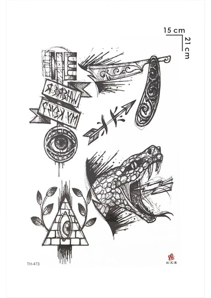 Yılan Üçgen Ok Geçici Dövme Tattoo