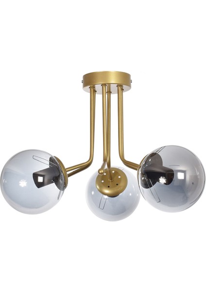 Daisy 3 Lü Modern Tasarım - Salon - Mutfak - Yatak Odası - Eskitme Renk Füme Camlı 3 Lü Avize