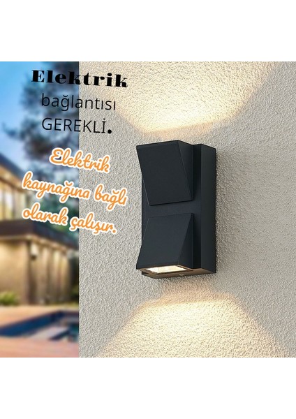 Elektrikle Çalışır, 3000 Kelvin Günışığı 6 Watt LED Aplik, Bahçe, Balkon, Banyo, Teras, Duvar Aplik