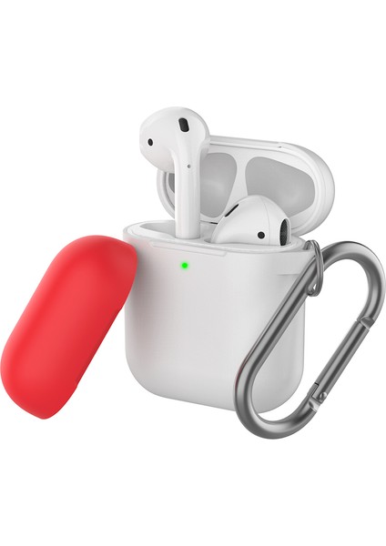 Airpods Için Şarj KUTULU(2016)/(2019)/AIRPODS ve Kablosuz Şarj KUTULU(2019)KONTRAST Renk Bölünebilir Kapak Silikon Düşmeyi Önleyici Kılıf-Gövde-Beyaz/üst-Beyaz,kırmızı (Yurt Dışından)