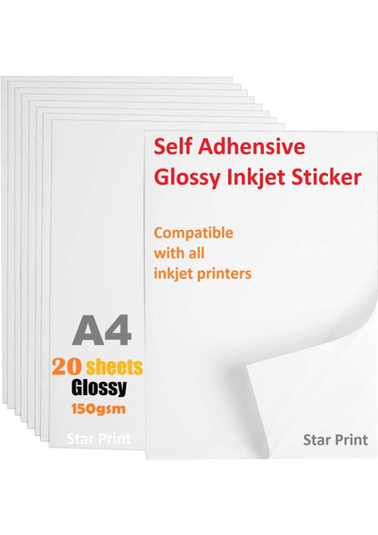 20 Adet 150GSM A4 Yapışkanlı Parlak Fotoğraf Kağıdı fiyatları