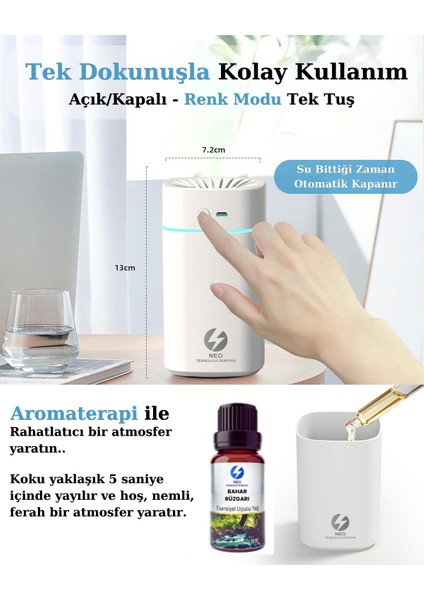 Şarjlı Hava Nemlendirici 380ML Şarjlı Buhar Makinesi | Aroma Difüzörü | Gece Lambası | Rgb Renk Modu modelleri