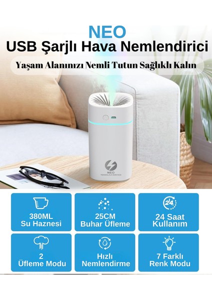 Şarjlı Hava Nemlendirici 380ML Şarjlı Buhar Makinesi | Aroma Difüzörü | Gece Lambası | Rgb Renk Modu indirimleri