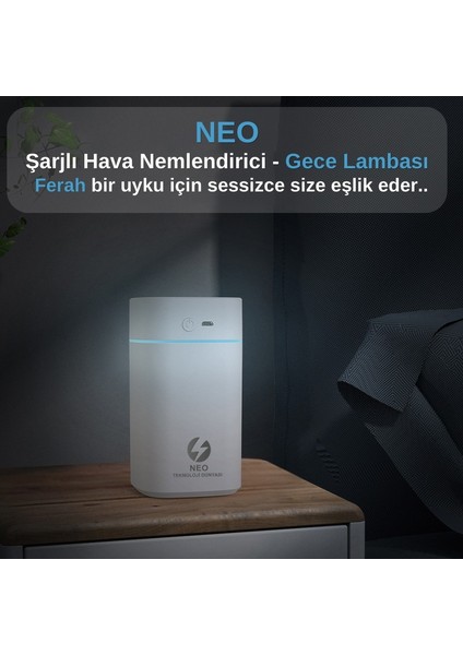 Şarjlı Hava Nemlendirici 380ML Şarjlı Buhar Makinesi | Aroma Difüzörü | Gece Lambası | Rgb Renk Modu