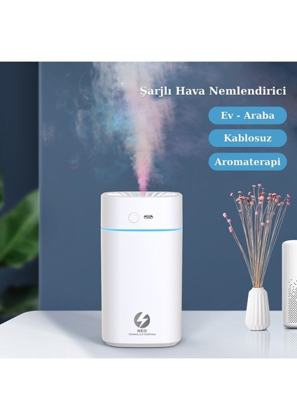 Şarjlı Hava Nemlendirici 380ML Şarjlı Buhar Makinesi | Aroma Difüzörü | Gece Lambası | Rgb Renk Modu