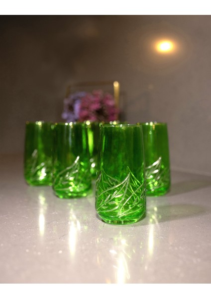 37 Parça 12 Kişilik Yaprak El Dekor Kristal Kesme Renkli Cam Su Takımı modelleri