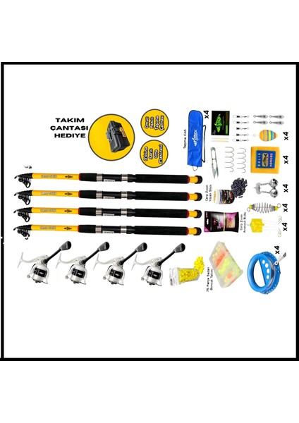 Uyguna-Yakala 4'lü Sazan Olta Seti L-3.30MT/50-100GR-LER.078