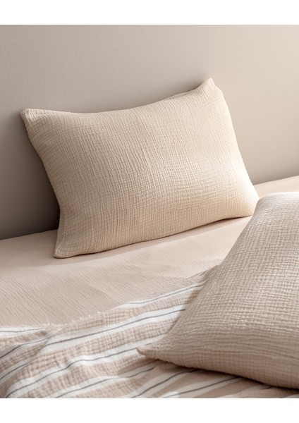 Cherina Müslin Çift Kişilik %100 Pamuk Lastikli Pike Takımı - Ekru/Bej