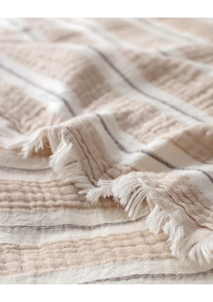 Cherina Müslin Çift Kişilik %100 Pamuk Lastikli Pike Takımı - Ekru/Bej