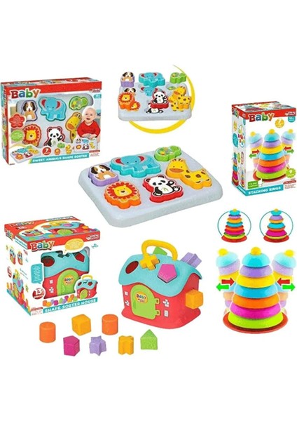 Bebek Bultak Ev+Sallanan Halkalar+Dede, Sevimli Hayvanlar Bultak Zeka Geliştirici Set Oyun Setle