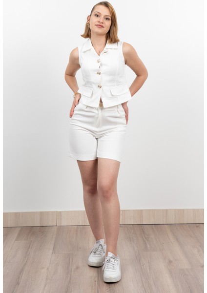 Gabardin Kumaş Şort Yelek Takım 1251
