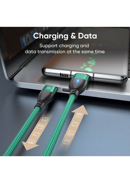 1,8 M Type-C-Ip/type-C/mikro Manyetik Şarj Kablosu Adaptörlü LED Gösterge Veri Kablosu-Yeşil (Yurt Dışından) fırsatları