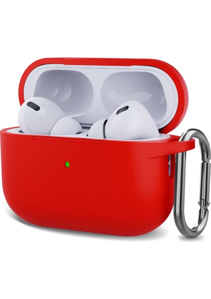 Airpods Pro Için (Gen 2)(Usb-C)/airpods Pro 2 Bluetooth Kulaklık Silikon Kılıf Tek Parça Kalınlaştırılmış Kulaklık Kulaklık Koruyucu Kapak ile Anti-Kayıp Toka-Kırmızı (Yurt Dışından)