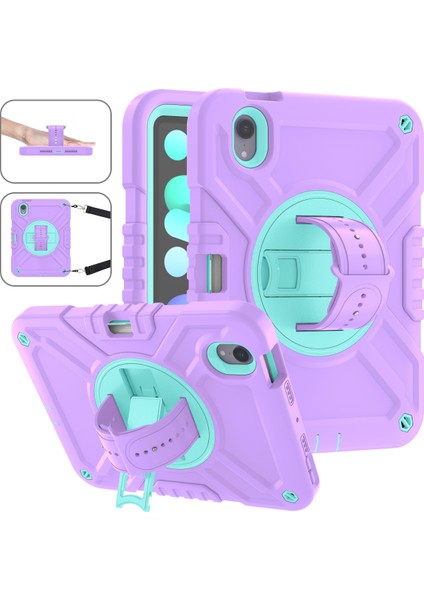 iPad Mini Için X-Shaped SERISI(2021)OMUZ Askılı Tablet Kılıfı Kickstand Sağlam Kapak-Mor+Cyan (Yurt Dışından) fiyatları
