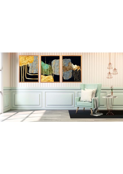 3 Parça Çerçeveli Soyut Ahşap Tablo Seti, Ev Dekoru, Çerçeveli Tablo, Soyut Tablo