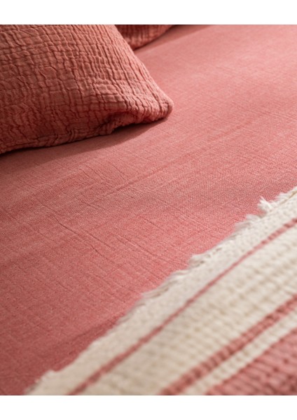 Clair Müslin Çift Kişilik %100 Pamuk Pike Takımı - Ekru/Kırmızı