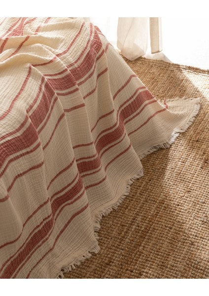 Clair Müslin Çift Kişilik %100 Pamuk Pike Takımı - Ekru/Kırmızı