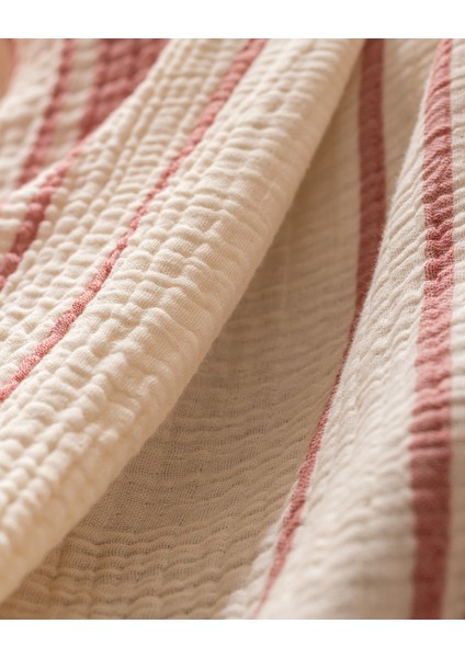 Clair Müslin Çift Kişilik %100 Pamuk Pike Takımı - Ekru/Kırmızı