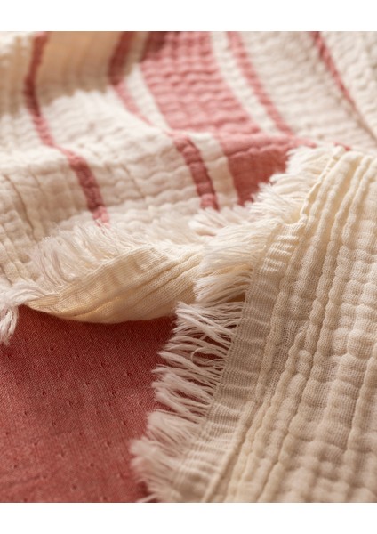 Clair Müslin Çift Kişilik %100 Pamuk Pike Takımı - Ekru/Kırmızı