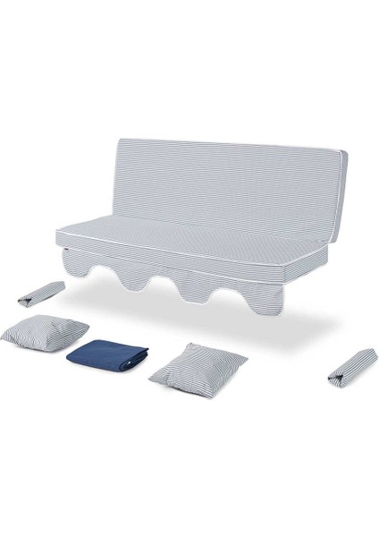 Salıncak Minder Kılıf Takımı 2 Kişilik (Süngersiz) -Minder: Lacivert Çizgili Tente: Lacivert