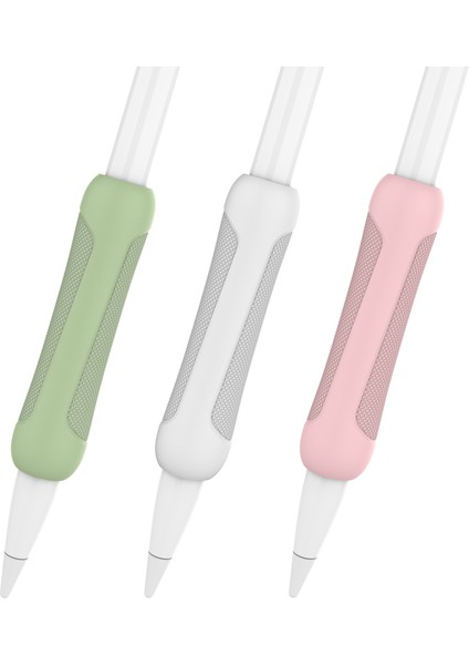 Apple Pencil Için 3 Adet Silikon Kılıf (1. Nesil)/(2. Nesil) Stylus Kalem Kapağı Tutma Tutucu-Pembe + Yeşil + Beyaz (Yurt Dışından)