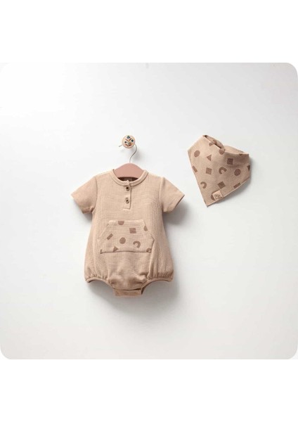 Erkek Bebek Pamuklu Waffle Kumaş Çıkarılabilir Önlük Aksesuarlı Salopet Romper Tulum