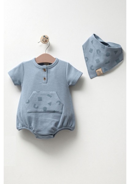 Erkek Bebek Pamuklu Waffle Kumaş Çıkarılabilir Önlük Aksesuarlı Salopet Romper Tulum