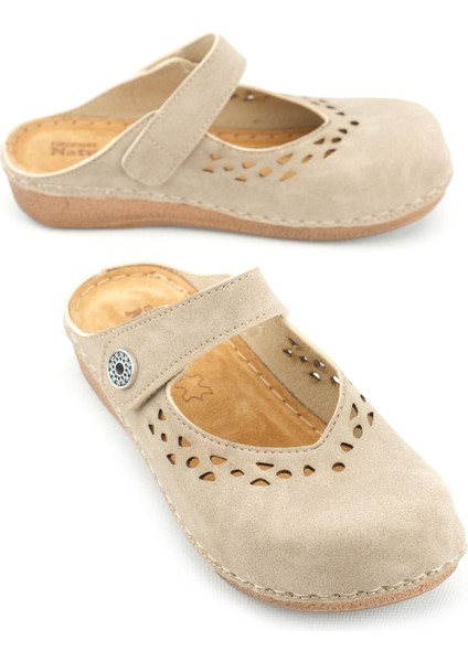 Yazlık Kadın Iç Tabanı Hakiki Deri Cırt Cırtlı Terlik