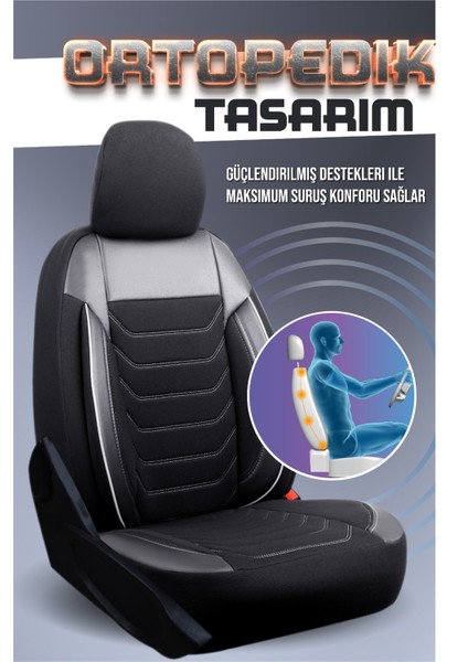 Isuzu D-Max Yarı Deri Oto Koltuk Kılıfı Ön Arkatakım Karbon Serisi Siyah Beyaz Fs