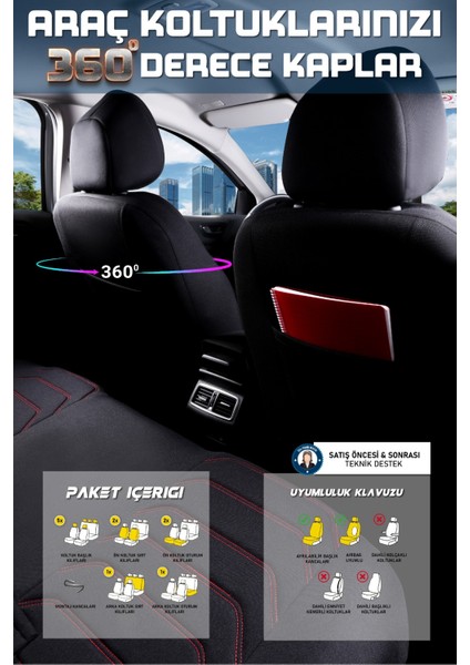 fiat Siena Yarı Deri Oto Koltuk Kılıfı Ön Arkatakım Karbon Serisi Siyah Kırmızı Fs