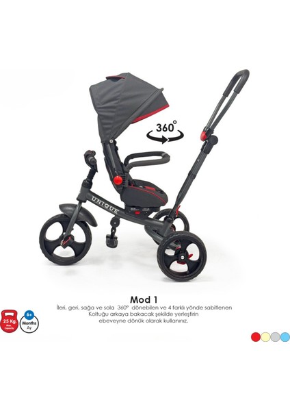 Ebeveyn Kontrollü Tenteli Tricycle Üç Teker Bisiklet - Unıque 1 Çok Fonksiyonlu Çocuk Bisikleti - Fitalat Içermez fiyatları