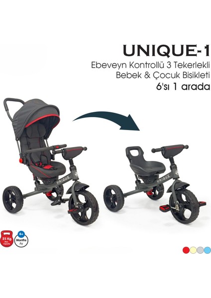 Ebeveyn Kontrollü Tenteli Tricycle Üç Teker Bisiklet - Unıque 1 Çok Fonksiyonlu Çocuk Bisikleti - Fitalat Içermez indirimleri