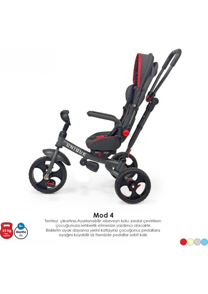 Ebeveyn Kontrollü Tenteli Tricycle Üç Teker Bisiklet - Unıque 1 Çok Fonksiyonlu Çocuk Bisikleti - Fitalat Içermez