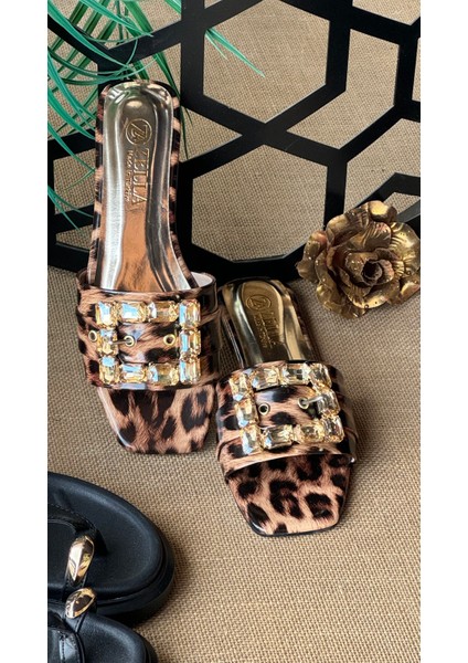 Leopar Rugan Düz Taşlı Yazlık Terlik fırsatları