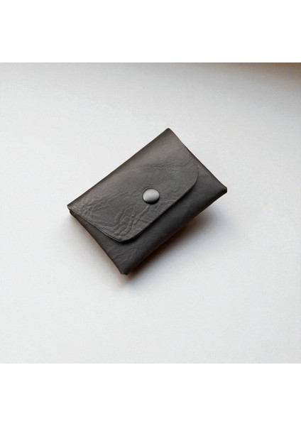 Hakiki Deri Kartlık Cüzdan, Minimal, El Yapımı, Çıtçıtlı Dikişsiz Tasarım Kartlık Siyah indirimleri
