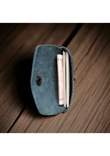 Hakiki Deri Kartlık Cüzdan, Minimal, El Yapımı, Çıtçıtlı Dikişsiz Tasarım Kartlık Mavi modelleri