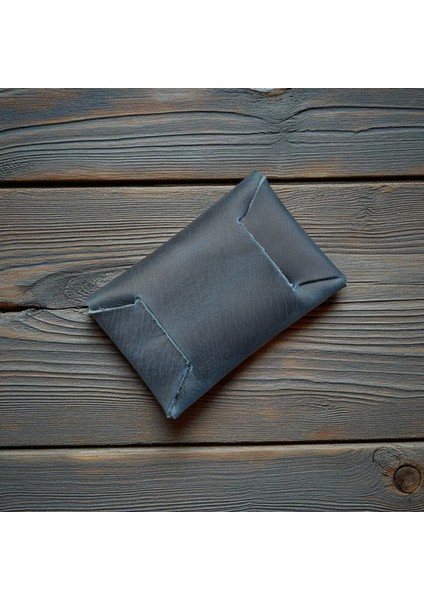 Hakiki Deri Kartlık Cüzdan, Minimal, El Yapımı, Çıtçıtlı Dikişsiz Tasarım Kartlık Mavi indirimleri