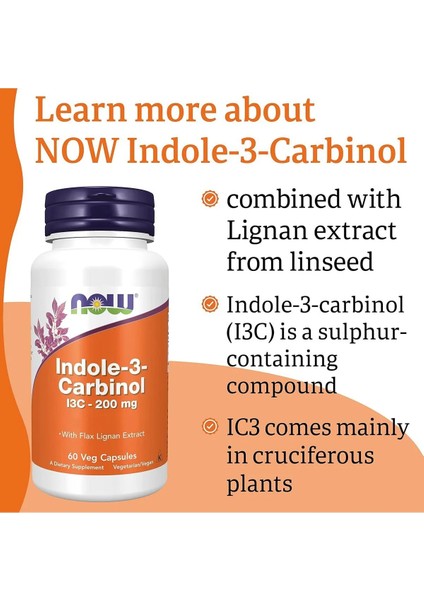 Indole-3-Carbinol 200 mg ,(I3C) Flax Seed Lignan Extract (Linum Usitatissimum) Seed Coat Indol-3-Karbinol