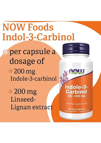 Indole-3-Carbinol 200 mg ,(I3C) Flax Seed Lignan Extract (Linum Usitatissimum) Seed Coat Indol-3-Karbinol