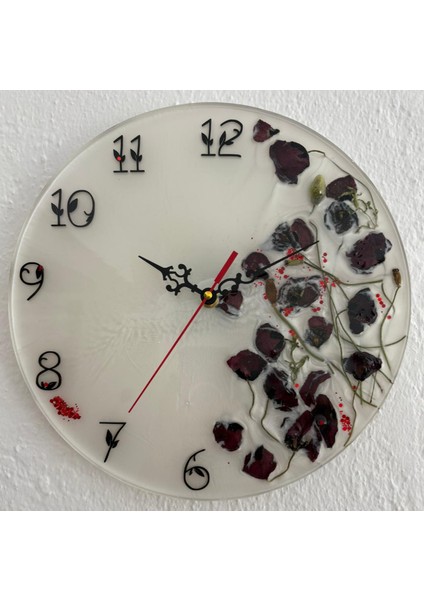 - Gelincik Çiçekli Epoksi Duvar Saati (Özel Tasarım - Tek Üretim) - 30 cm