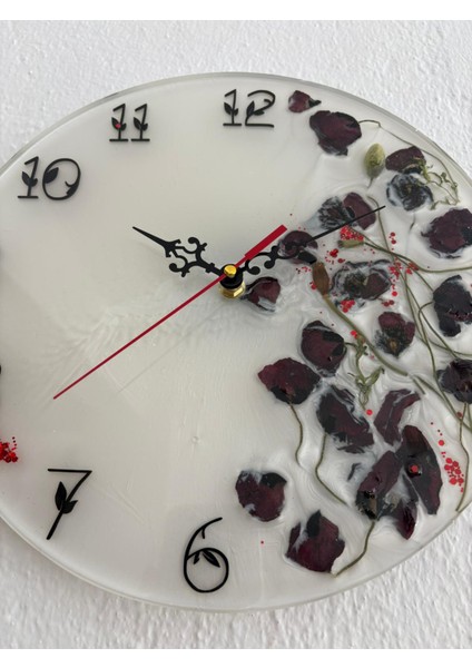 - Gelincik Çiçekli Epoksi Duvar Saati (Özel Tasarım - Tek Üretim) - 30 cm modelleri
