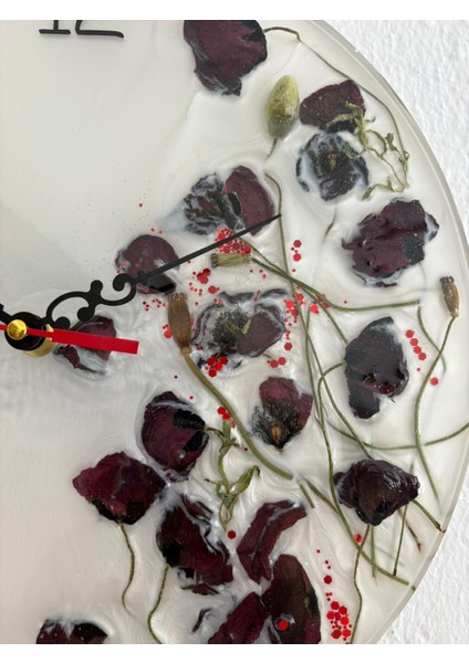 - Gelincik Çiçekli Epoksi Duvar Saati (Özel Tasarım - Tek Üretim) - 30 cm indirimleri