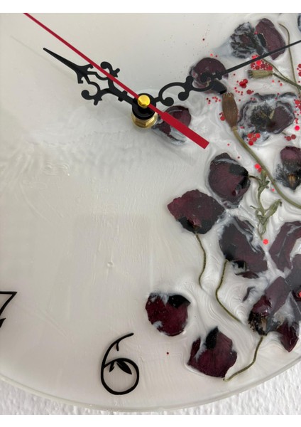 - Gelincik Çiçekli Epoksi Duvar Saati (Özel Tasarım - Tek Üretim) - 30 cm